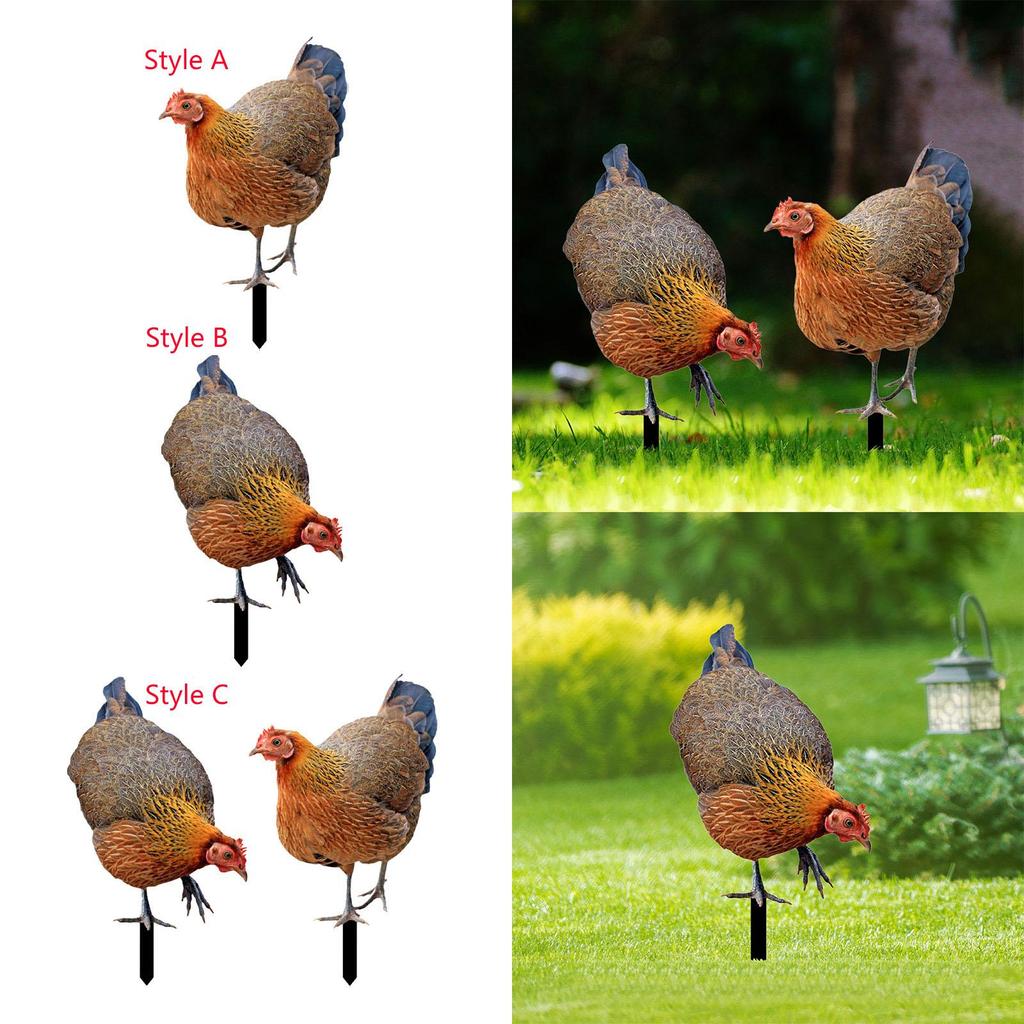 Decorative Hen Garden Stake Patio Stakes Decoration Yard Art Animal Statue Stakes for Patio Garden Pathway Outdoor Backyard