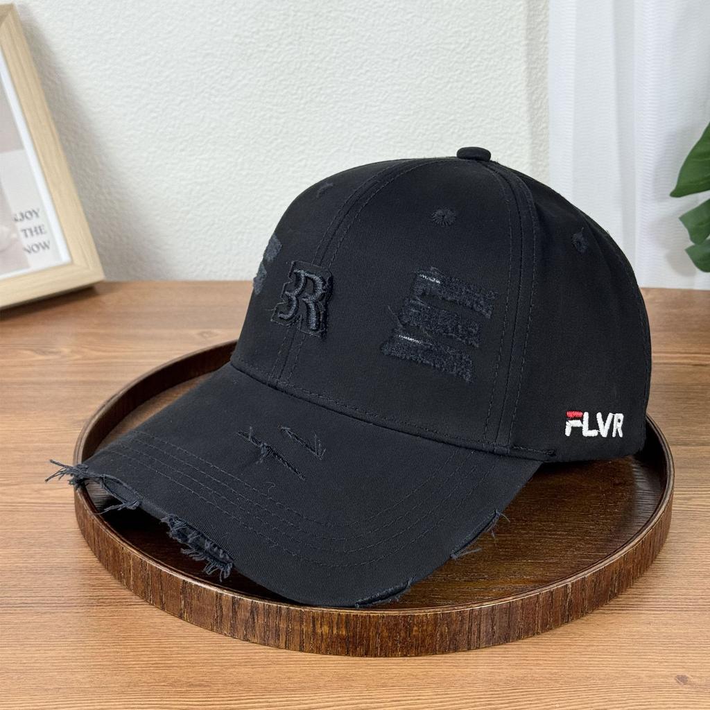Fashion Hat new R standard ripped baseball cap children ins style retro pure cotton big head circumference versatile thin face cap men's leisure