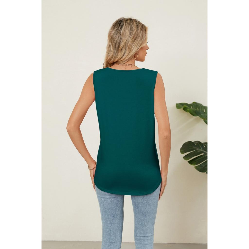 Spring Summer New Women's Solid Color Crew Neck Loose Sleeveless T-shirt Vest Casual Daily Tops For Leisure Leisure Trade Ready To Ship