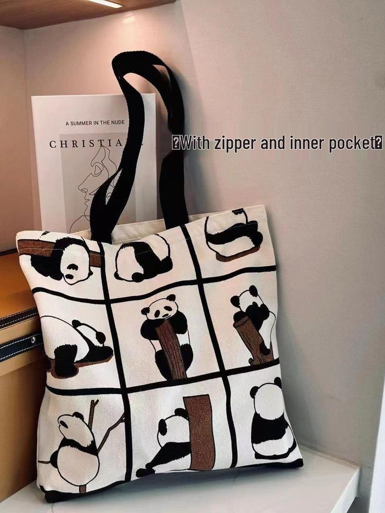 Panda Women’s Large Capacity Canvas Tote Bag for Students and Professionals