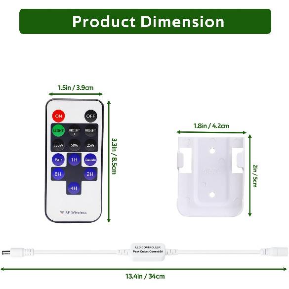 Updated Mini Remote Control for Single Color LED Strip Lights, RF Dimmer for 12V DC LED Ribbon, LED Neon Sign, Wireless Remote Control for Dimmable