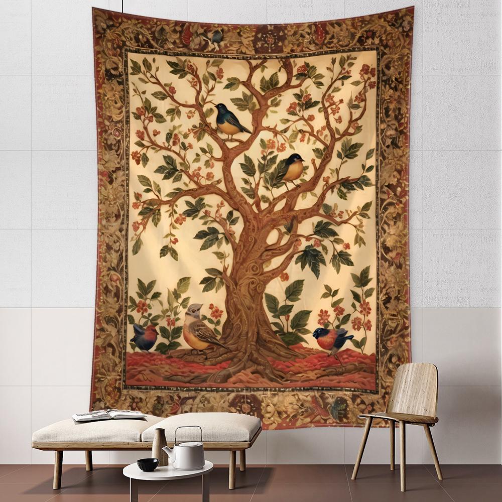 

Абстрактные цветы и птицы Дерево жизни гобелен настенный волшебство психоделическое искусство хиппи тапиз богемное общежитие домашний декор 150x100CM