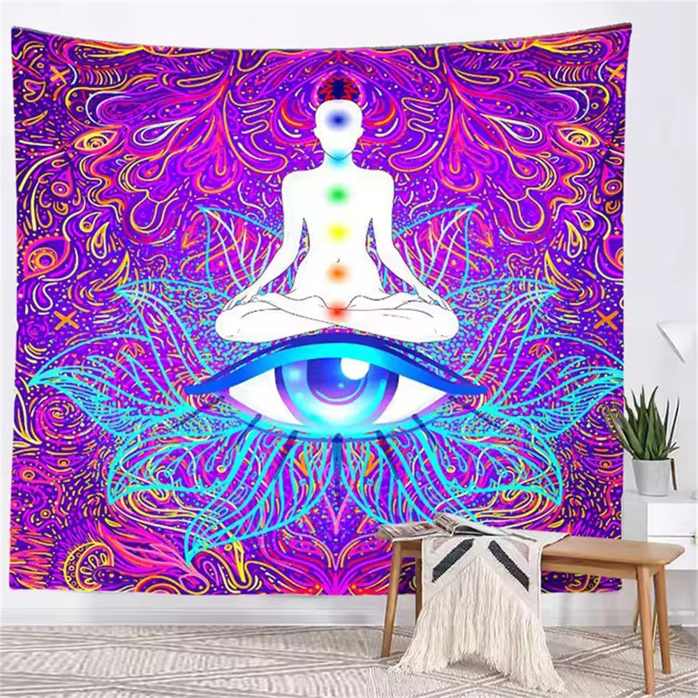 Zen Lotus Design Meditation Chakra Tapestry Wall Hanging Seven Chakra Tapestry Indian Buddha Decoration Aesthetic Banner 74x94cm(29x37in)