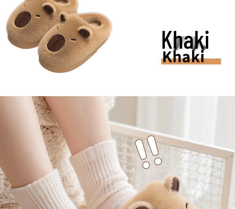 Damskie Kapibara Pluszowe Bawełniane Kapcie na Grubej Podeszwie - Antypoślizgowe, Ciepłe, z Zakrytymi Palcami Obuwie Zimowe do Wewnątrz/Na Zewnątrz