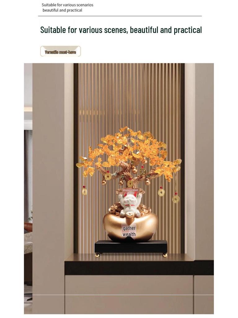 Fortune Cat Money Tree Figurine - Office, Shop, Reception & Housewarming Decoration