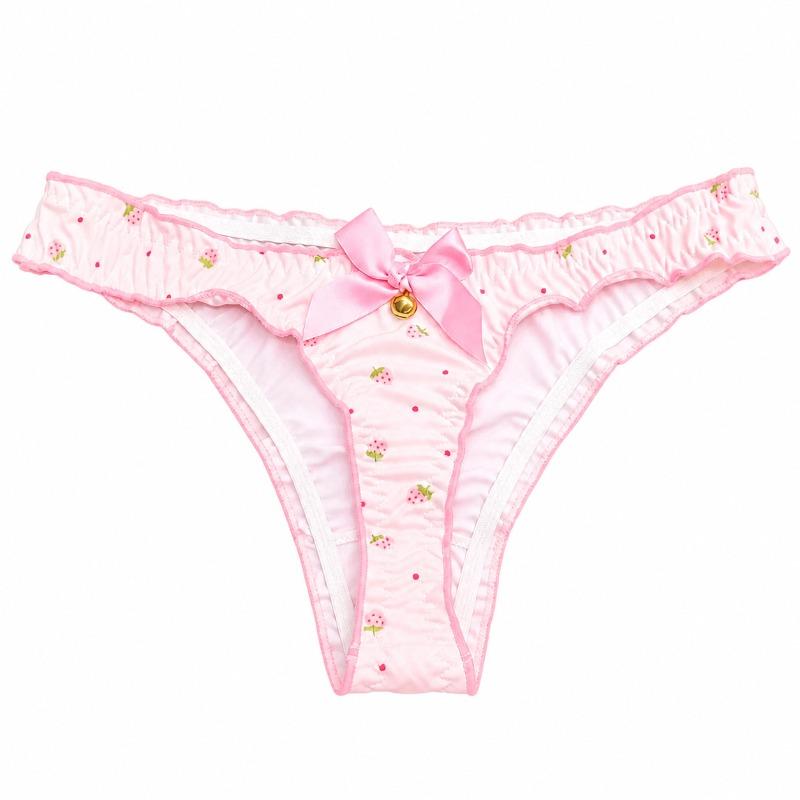 Female Summer Sexy Cute Small Broken Flower Pearl Bow Low Waist Thong Underwear