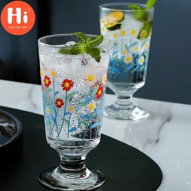 Hi Glass Cup Lovely Ručně malované Flowers Goblet Ice Cream Cup 280ml