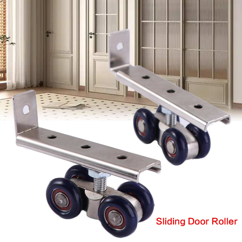 2pcs/set Metal Rail Track Pulley Convenient Hanging Wheels Runners Sliding Door Roller Wood Door