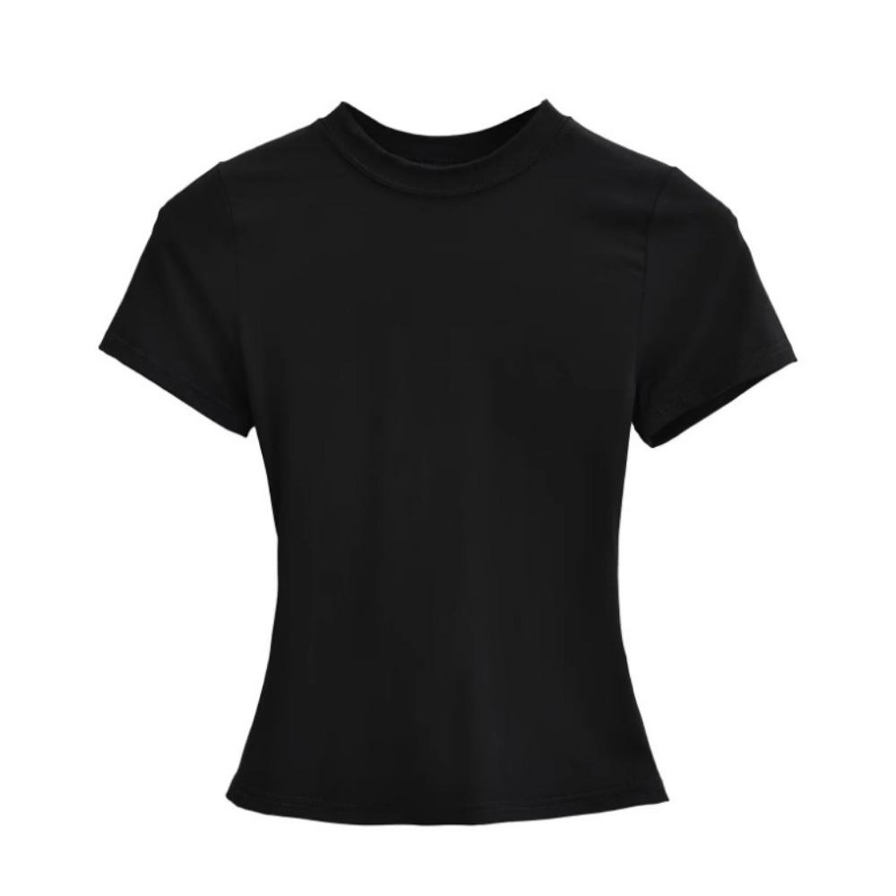 Summer New Spice Girls Solid Kardashian Same Round Neck Slim Fit Short Bottomed Shirt Basic Short Sleeve T-shirt