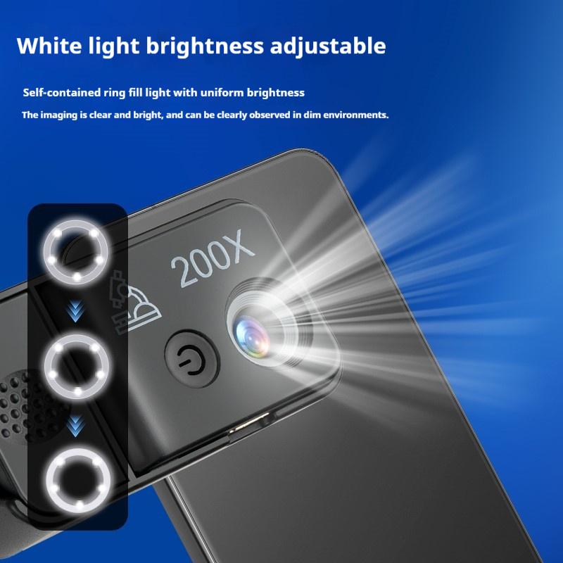Mobile Phone Microscope 200X Purple Light Identification Portable Rechargeable Gift