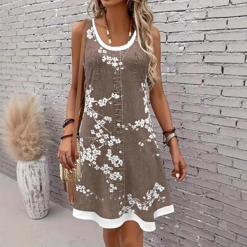 2025 Vestito con Spalline Stampa Digitale Transfrontaliera Vestito Gilet Gonna Lunga Moda Donna Gonna Vestito Vita Normale Origine Cina