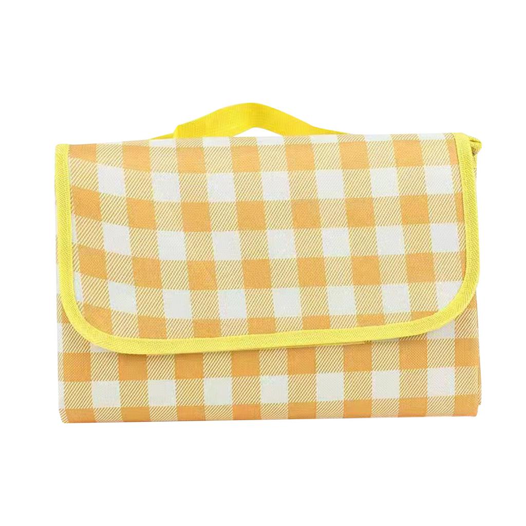 Picnic Blanket Waterproof Damp Proof Thickened Nonwoven Foldable Portable Gingham Picnic Mat for Beach Camping Yellow