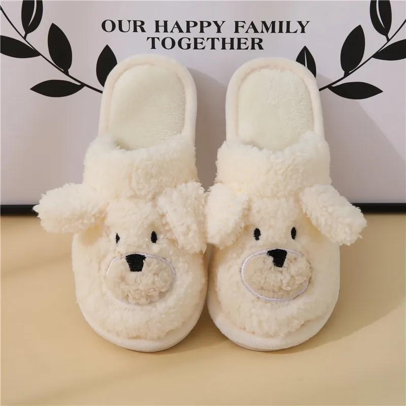 Cartoon Cute Bag Cotton Slippers for Women 2024 Winter Home Anti Slip Little Bear Plush Couple Warm Slippers Platform Zapatos