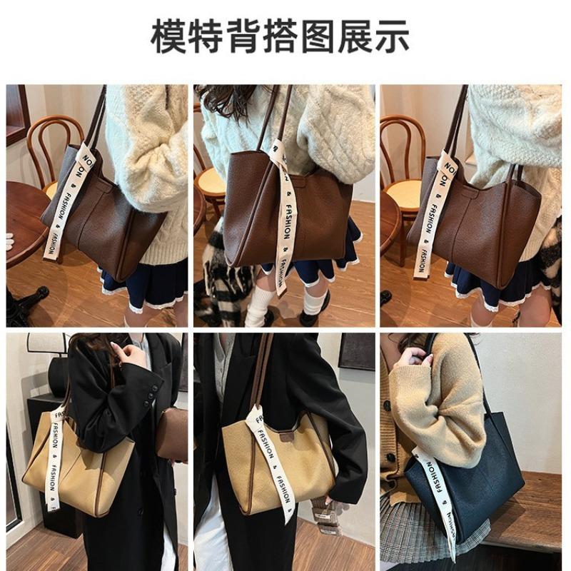 Large-capacity retro bag women's new autumn and winter versatile simple shoulder bag student class commuting tote bag