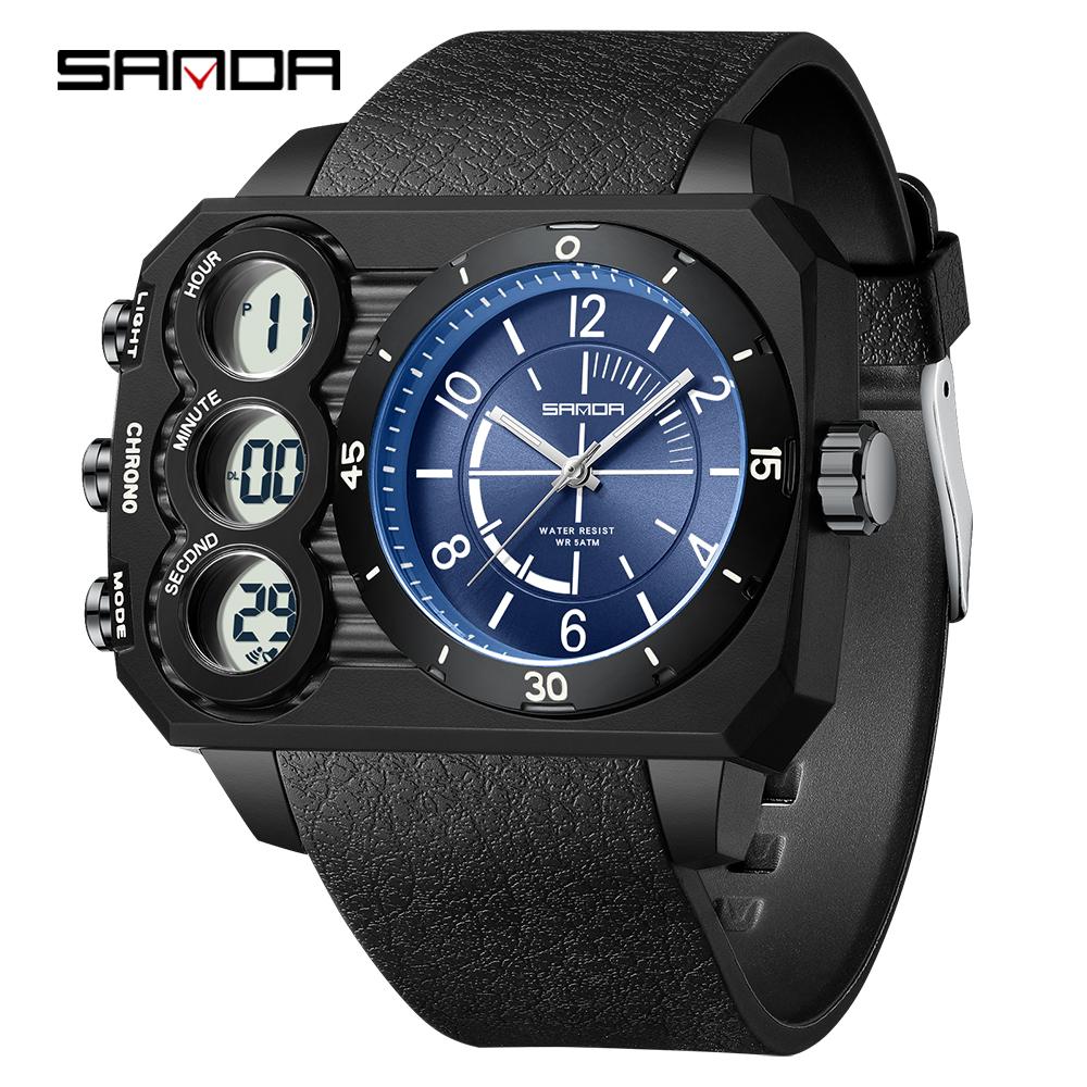 SANDA6237 Fashion Electronic Watch Outdoor Sports Multi functional Waterproof Night Light Dual Display Men's Electronic Watch