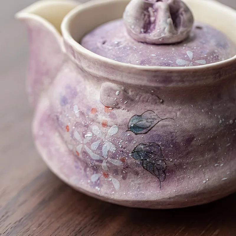 120ml Hand Painted Hydrangea Porcelain Kettle Purple With Handle Small Teapot Tea Ceremony Set Tea Jasmine Teaware Type