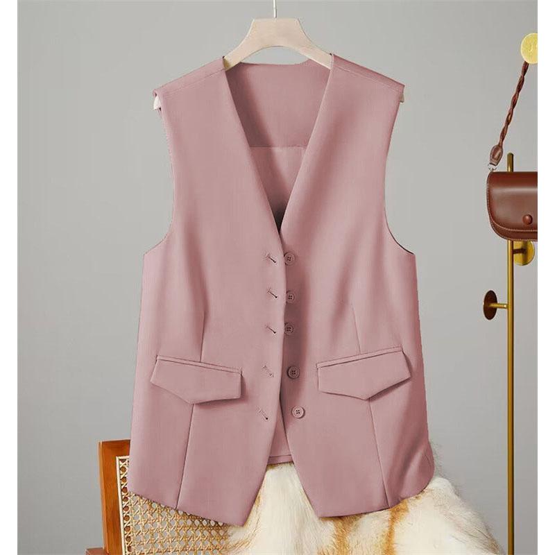 Vest Women Sleeveless Jacket Waistcoat V Neck Single Breasted Tops Outerwear Spring Summer Female Office Lady Vintage Coat