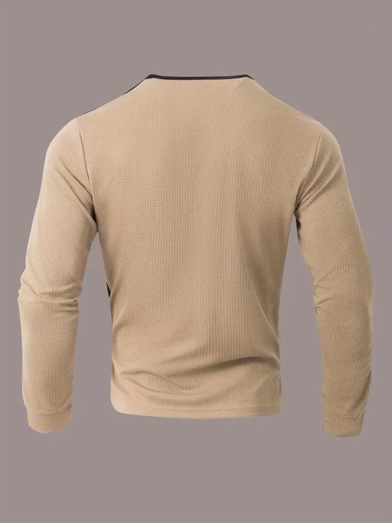 Men's European & American Style V-Neck Waffle Top - Breathable Autumn Casual Wear with Hot Buckle