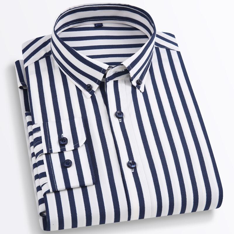 Men‘s Stylish Stretchy Striped Button-Down Shirt - Comfortable Long Sleeve Business & Casual Top - Color Block Design, Spring Summer