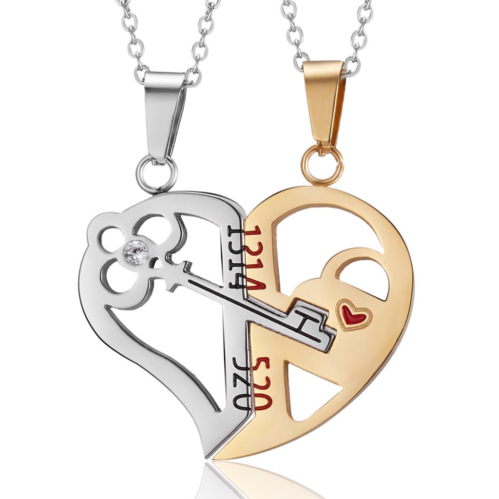 2 Pcs/Set Couple Necklace Stainless Steel Cute Cartoon Cat Animal Choker For Women Men Lovers Valentine's Day Jewelry Gifts