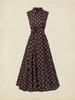 European Sleeveless Polka Dot Retro Dress with Lapel and Faux Button Lace-up Design