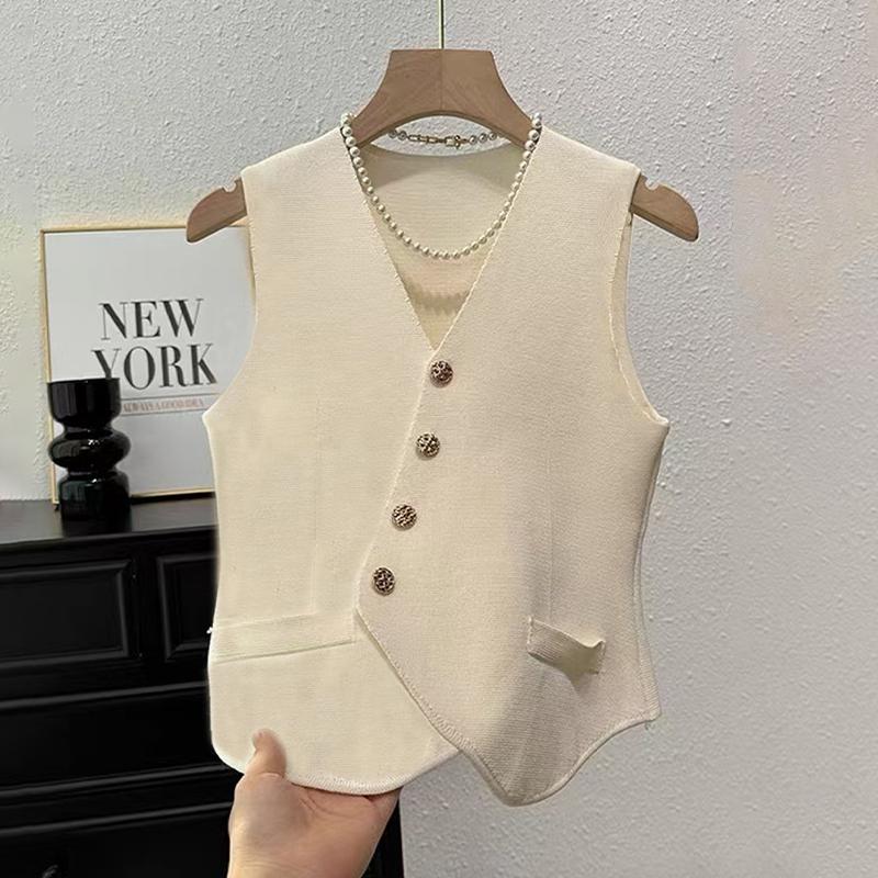 Women'S Winter Sleeveless Top Single Breasted French V-Neck Cardigan Vest