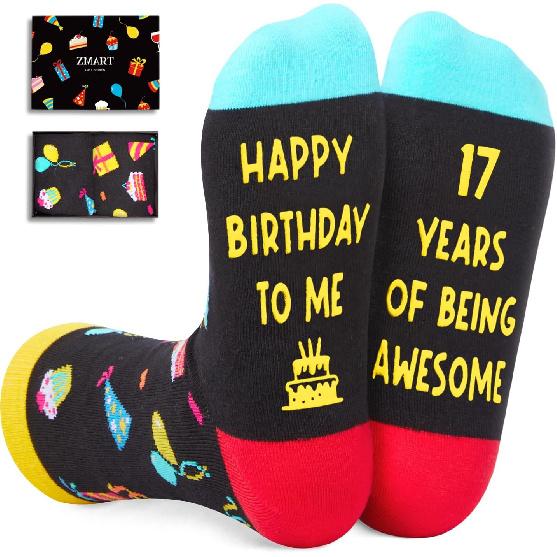 Zmart 17th Birthday Gift Ideas Socks - 17 Year Old Teens Boy Girl Gift Ideas