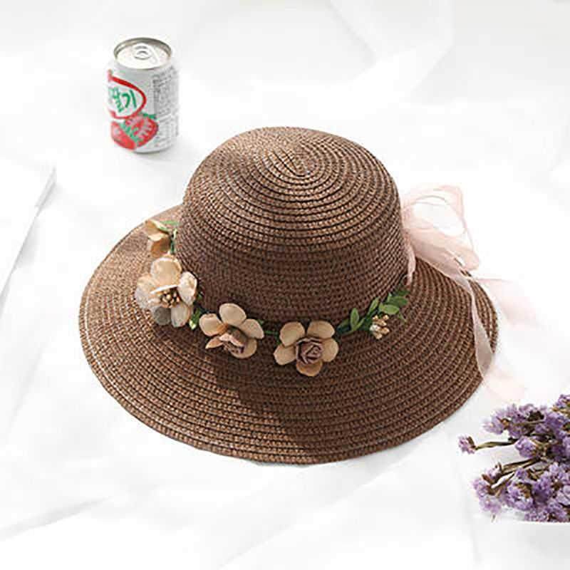 

Casual sunscreen Xinhai summer sunshade flower wreath seaside beach versatile sun hat straw hat fresh and trendy S（54-56cm）