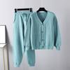 Large size women's clothing new autumn and winter knitted two-piece set twist cardigan solid color set sweater women