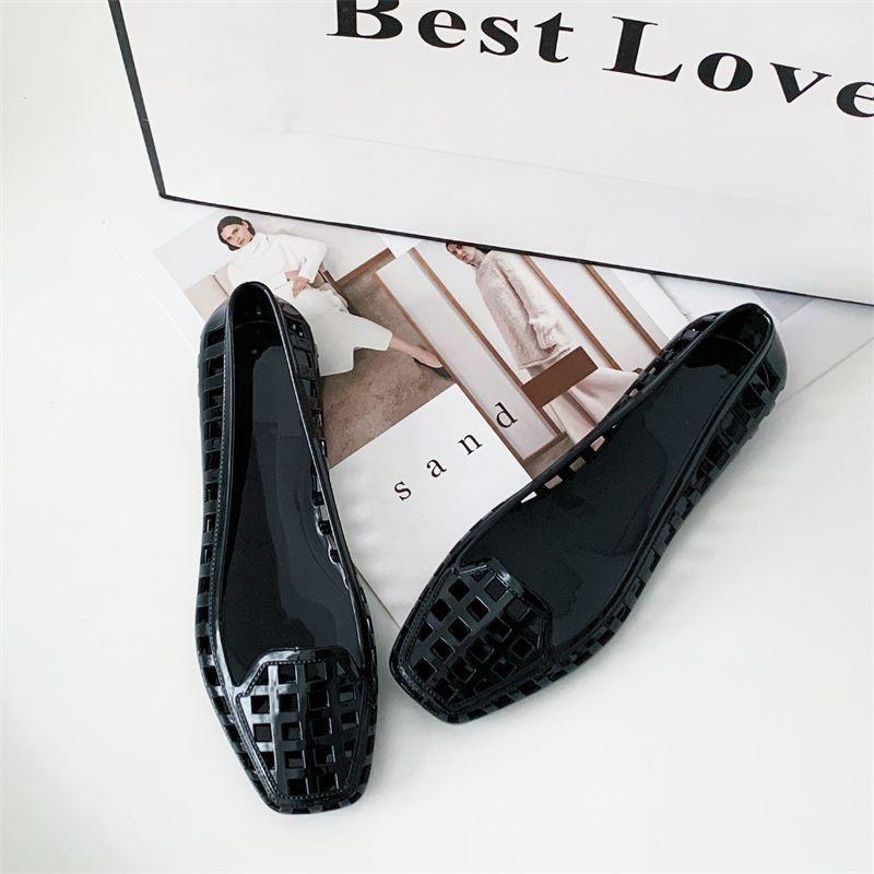 

Квадратный носок Кристальные Желейные Сандалии 2025 ПВХ Верхняя одежда Ажурная обувь для женщин Плоские Неглубокие Плетеные Балетки 36 чёрный