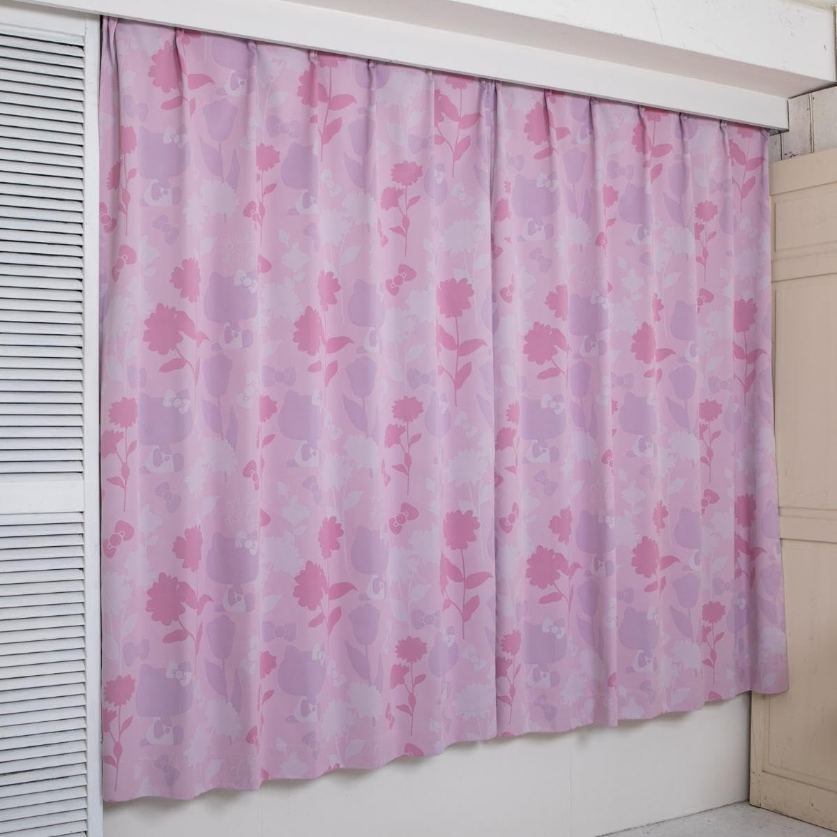 

Sanrio in Hello Kitty Silhouette First Class Blackout Set of Width 100 x Length 178 Blackout Character [Made Japan] Curtains, 2, cm, 99.99% Rate, рожевий