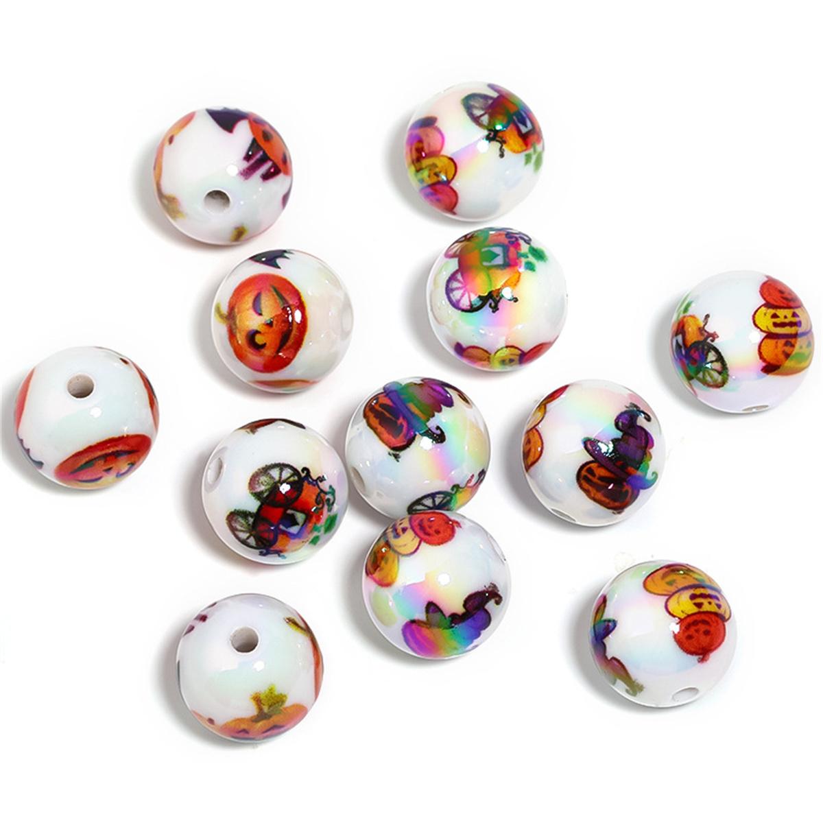 

SW19 5Pcs 16MM Fun Cute Halloween Devil Pumpkin Beads UV Plated Acrylic Printed Beads DIY Phone Bracelet Chain Trend Accessories 16mm 5pcs