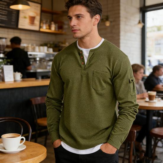 Herr Fusk Lager på Lager Skjorta Långärmad Falsk Tvådelad Våffelstickad Skjorta med Fickor Casual Lös Passform Texturerad Pullover för Sport Resor Kontor Gata