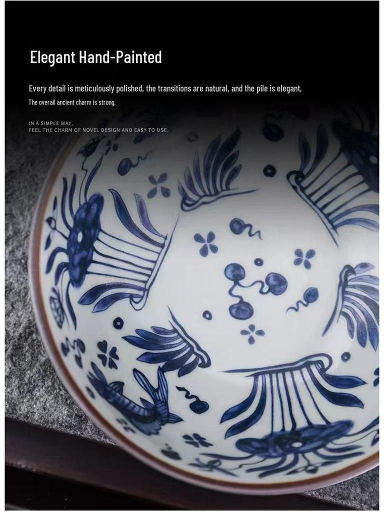 Hand-Painted Blue and White Porcelain Retro Tea Cup