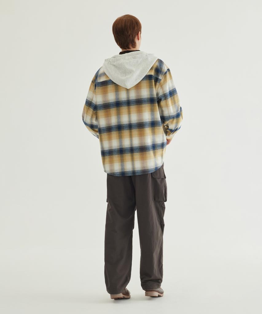 Oversized Checkered Hoodie Shirt Dark Navy