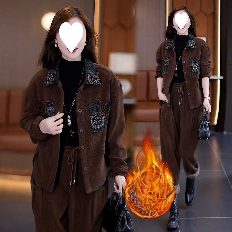 Sweatshirt Sportswear Suit Autumn and Winter Women's Casual Fashion Two-piece Set Plus Velvet and Thickening