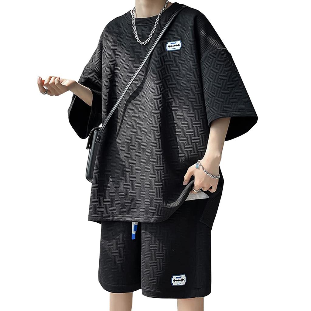 ANGELCITY Summer Plus Size Short and and Summer L951 Men's Set, Sweatshirt, Jersey, Sleeves, Shorts, T-Shirt Shorts, 2-Piece Set, Sportswear,