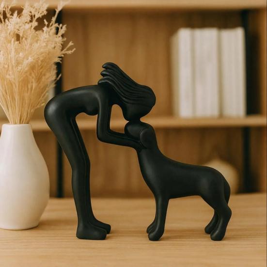 Human And Dog Statue Cute Resin Pet Sculpture for Home Office Desk Shelf