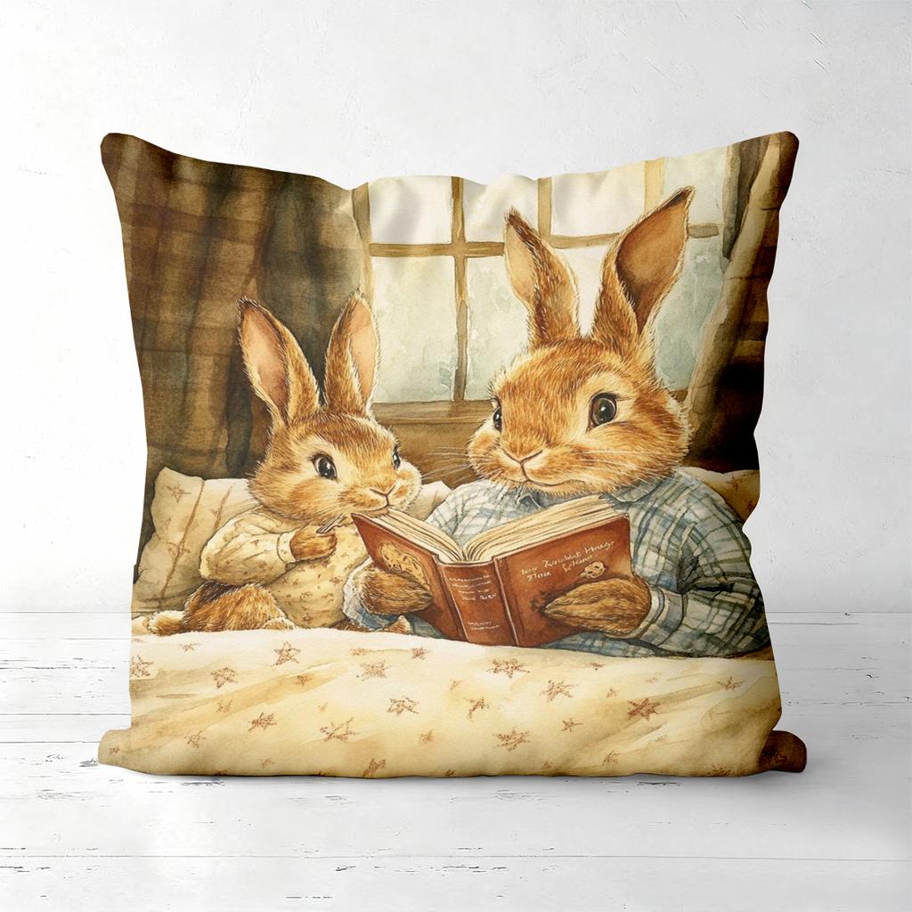 Vintage Rabbit Print Throw Pillow Covers Polyester Sofa Decorative Cushion Cov Headboard Pillow (Without Pillow Core
