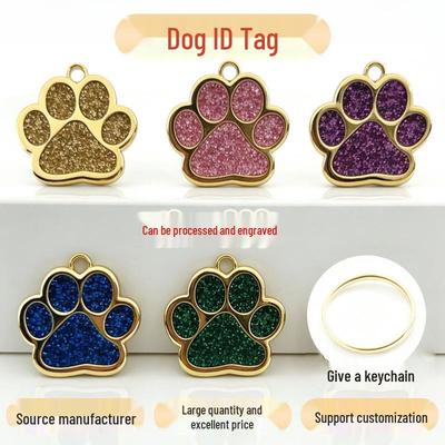 Glitter Paw Print Zinc Alloy Dog ID Tag with Engravable Footprint Design