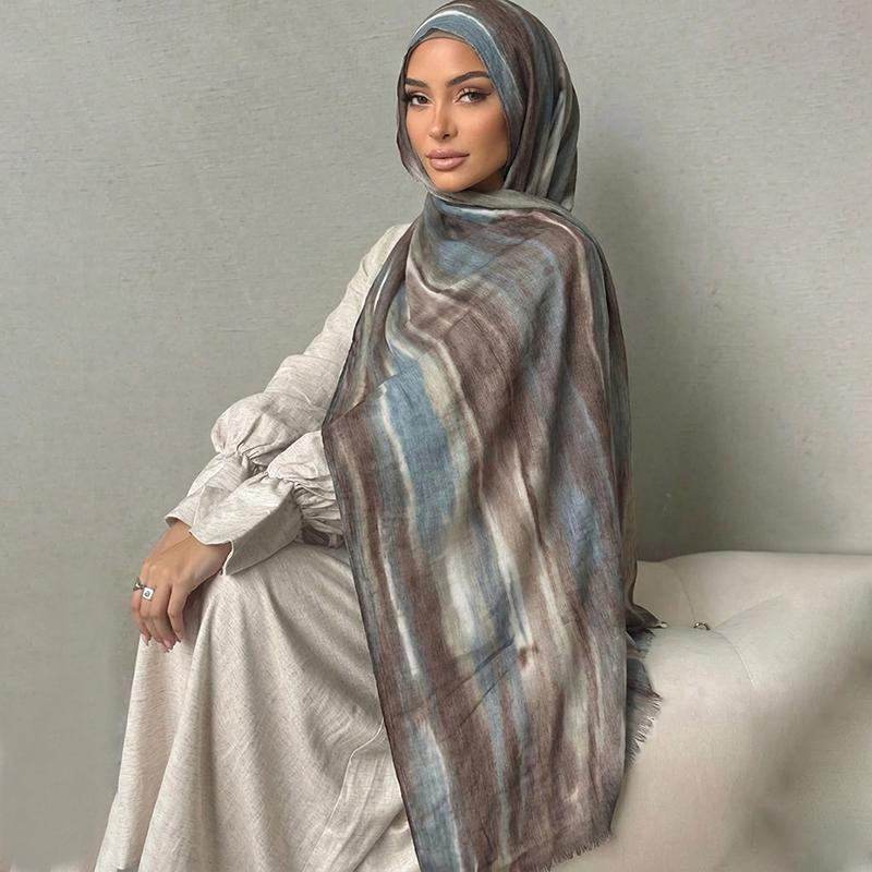 Ramadan Watercolor Modal Hijab Women Bohemian Watercolor Soft Muslim Hijabs Floral Breathable Shawl Wrap Scarf Headscarf Warm