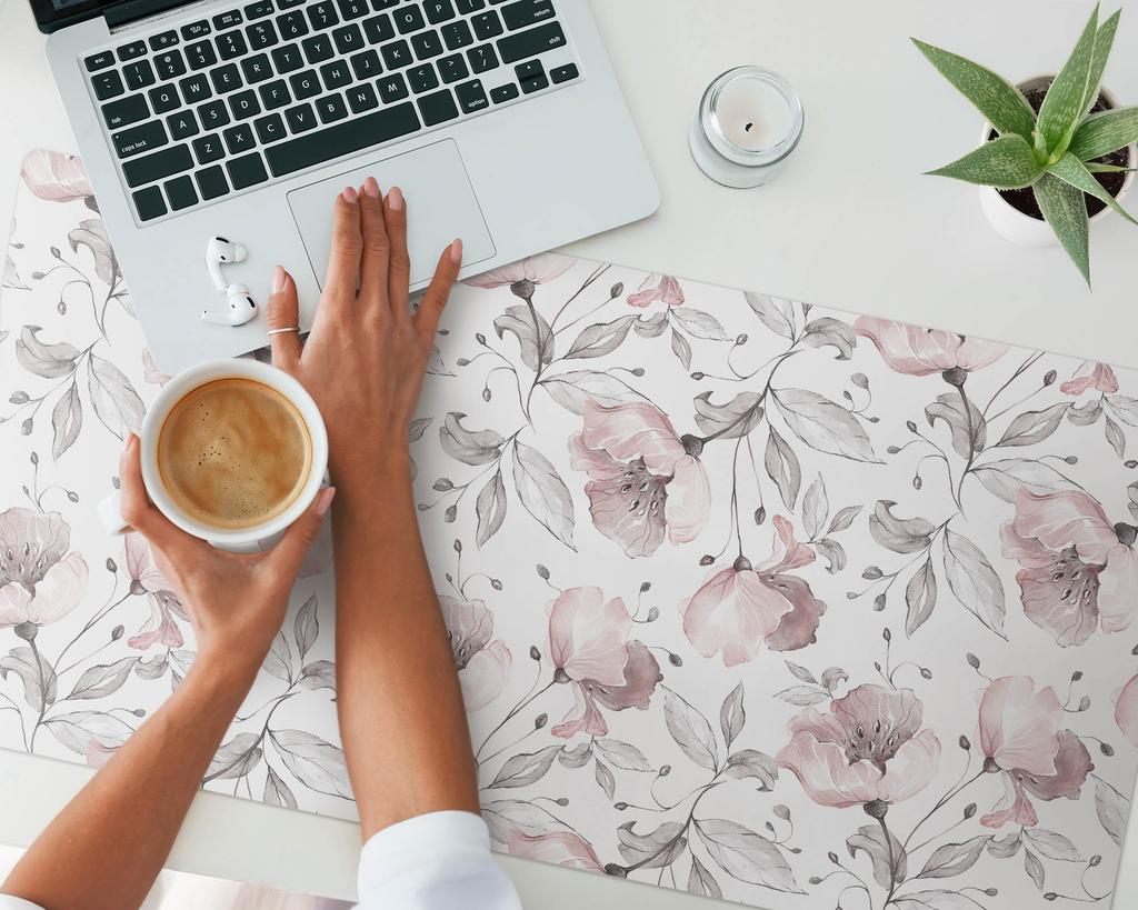 Modern Desk Mat for Remote Work, Floral Vintage Pattern, 100x50 Cm
