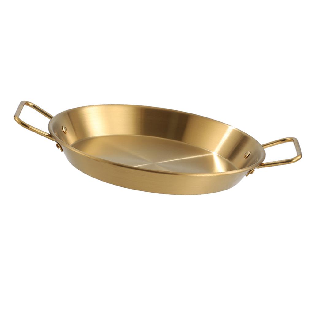 Paella Pan Stainless Steel Dual Handle Versatile Seafood Lobster Plate Paella Cookware for Home Restaurant