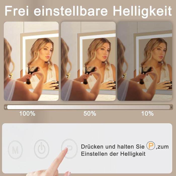Miroir de coiffeuse - NETTLIFE - 70x55 cm - LED à intensité réglable - Grossissement x5 - Port USB