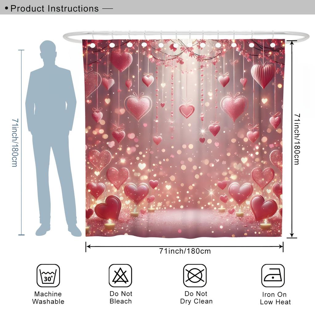 4Pcs happy valentine's day decoration Shower Curtain Set with Non-Slip Bath Mat, Toilet Lid Cover, Contour Rug & 12 Hooks, Bathroom Decor