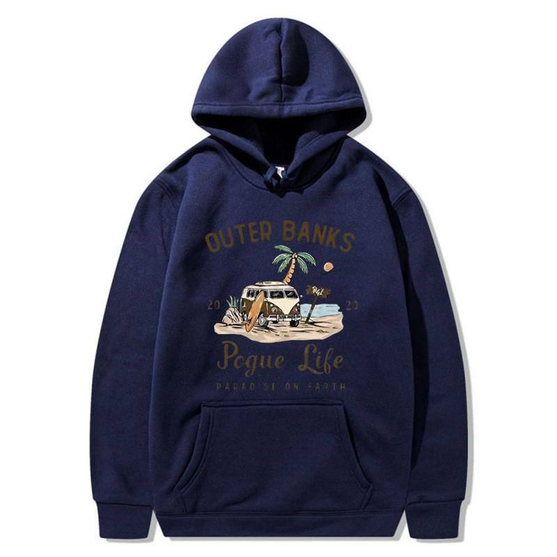 Outer Banks Pogue Life Printed Hooded Sweatshirt Men Loose Fit Fleece Pullover Fall