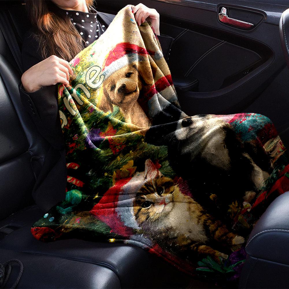 Custom Name Christmas Dog Theme Printed Blanket - Perfect for Couch, Bed, Travel & Outdoor Use | Machine Washable, Cozy & Durable.