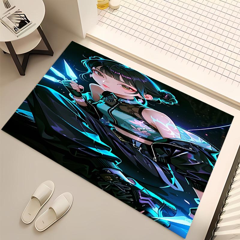 1pc Demon Hunter Print Area Rug - Soft, Washable Non-Slip Indoor Mat, Living Room, Home Office Decorative Rug,Office Decorative