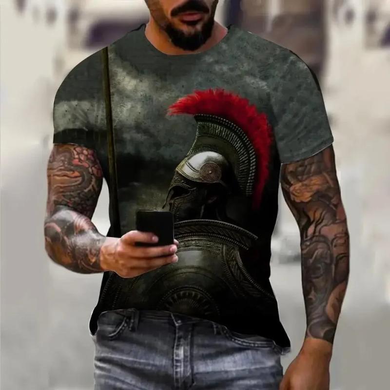 Summer Vintage Men Spartan Pattern 3D Printed Short Sleeve Summer Fashion Oversized T-shirt Men's Casual Clothing Tops