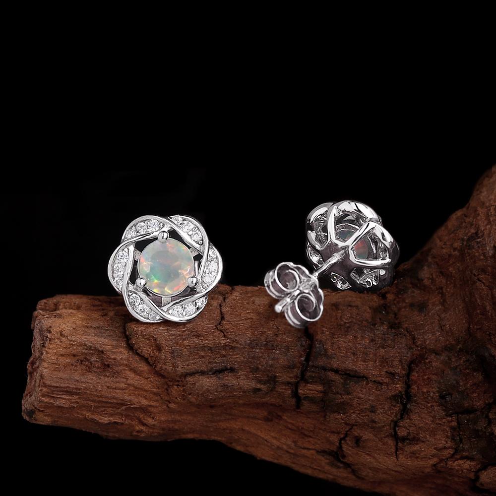 Flower shape design Women's Earrings  Natural round 5.0mm ethiopia opal"lucky stone" 925 sterling silver Fine Jewelry party gifts